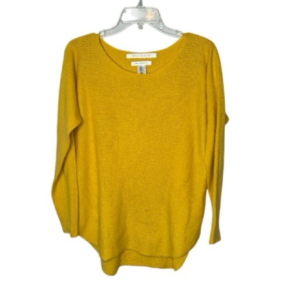 Max Studio Cashmere 2 Ply Yellow Golden Baseball Tee Shirt Style Sweater. Sz L.